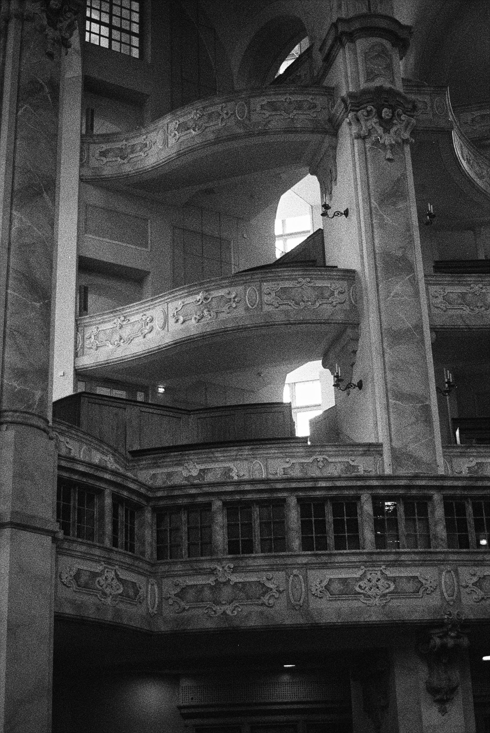 The galleries in the Church of Our Lady (Frauenkirche) in Dresden. Shot on Bergger Pancro 400.